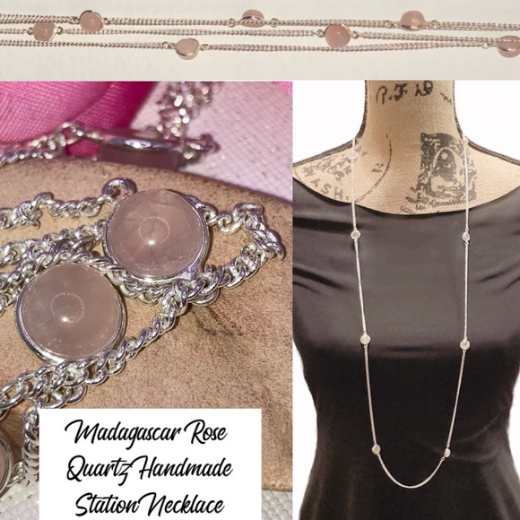 Radiant Rose Quartz Gemstone Handmade Station Necklace - Picture 7 of 8